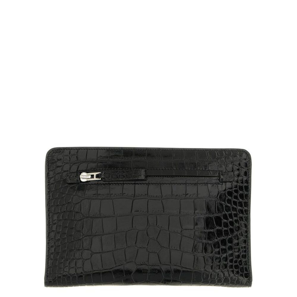 Tom Ford Men Croc Print Leather Clutch Bag